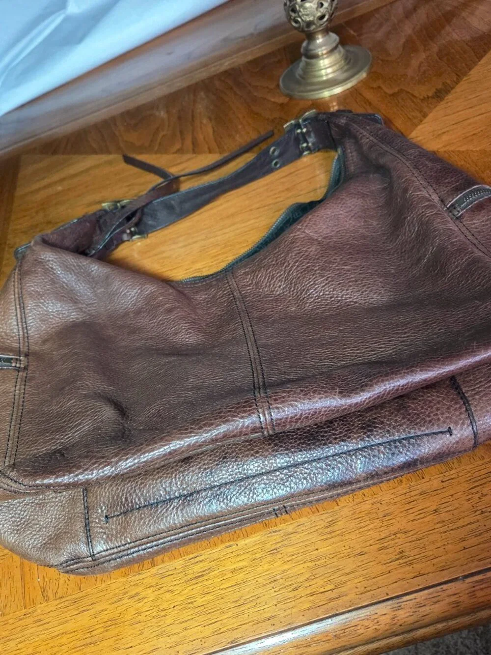 Vintage Banana Republic Hobo Bag Dark Brown Leather With Brass Hardware